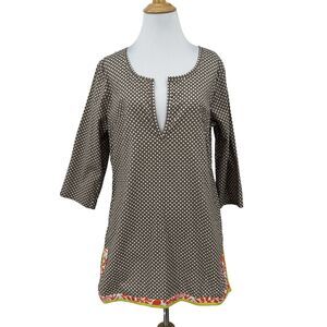 Gap Body Split Neck Tunic Blouse Womens S Small Polka Dot 3/4 Sleeves Cotton Top